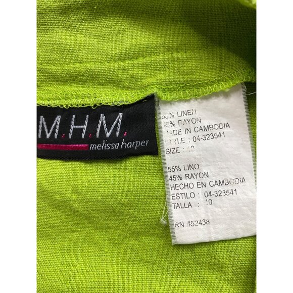 M.H.M Melissa Harper Dress Womens 10 Green Navy 2 pc Maxi Jacket Set Linen blend - Picture 6 of 16